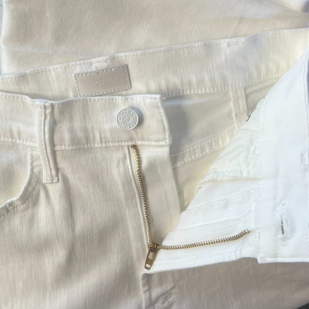 NWT! Mother Women's The Hustler Ankle Fray Jeans, Fairest of Them All, White, 28 - Picture 8 of 11